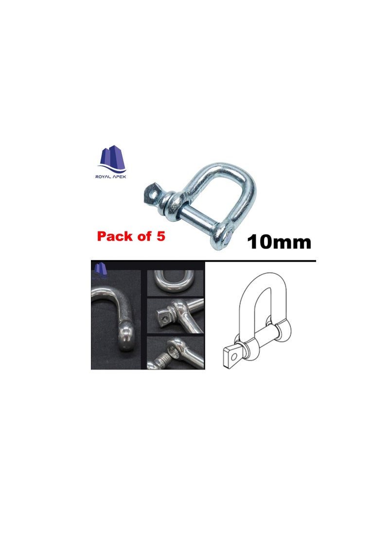 Generic Galvanized Iron (GI) D Ring Shackle Lock, Shackle Hook Clip for Heavy Duty Construction, Chain Link Tow, Marine Shackles, Gym Hook and Vehicle Recovery & DIY Projects… (Pack of 5, 10mm)  - Image 2