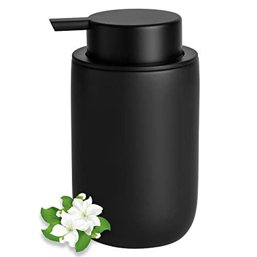 Hand Soap Dispenser for Bathroom Decro Ceramic Liquid Pump Bottles Refillable Dish Dispenser for Kitchen Farmhouse Colleage Dorm Matte Black