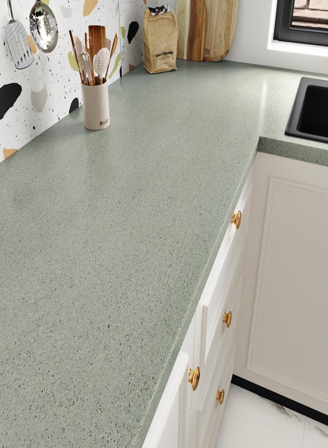 Wallercity ورق جدران لاصق من الجرانيت الأخضر الفاتح من Wallercity لأسطح العمل، ورق جدران من الرخام والحمامات من الفينيل المقاوم للماء، قابل للتقشير واللصق، ورق جدران لاصق ذاتي اللصق للخزائن، مقاس 24×118 بوصة - Image 1