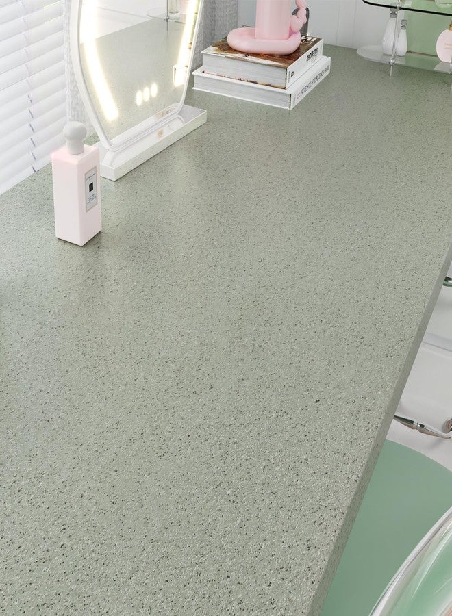 Wallercity ورق جدران لاصق من الجرانيت الأخضر الفاتح من Wallercity لأسطح العمل، ورق جدران من الرخام والحمامات من الفينيل المقاوم للماء، قابل للتقشير واللصق، ورق جدران لاصق ذاتي اللصق للخزائن، مقاس 24×118 بوصة - Image 3