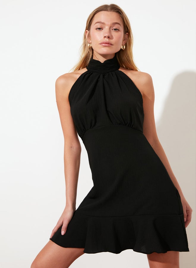 trendyol Black Halter Neck A Cut Lined Mini Woven Dress  - Image 4