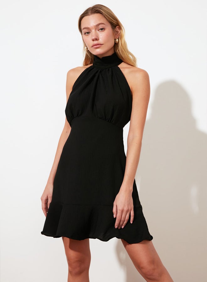 trendyol Black Halter Neck A Cut Lined Mini Woven Dress  - Image 1