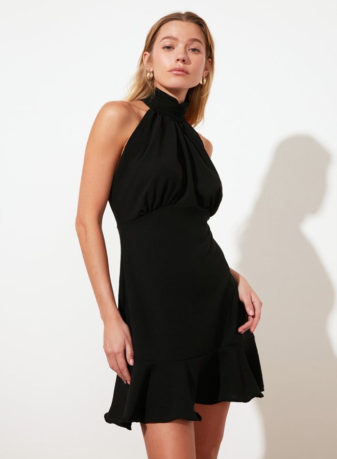 trendyol Black Halter Neck A Cut Lined Mini Woven Dress  - Image 3
