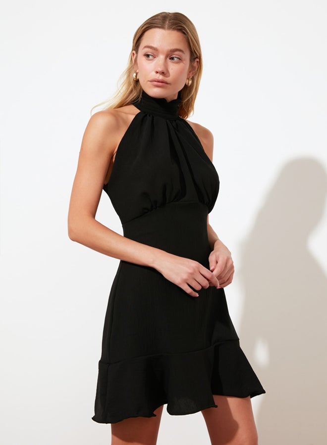 trendyol Black Halter Neck A Cut Lined Mini Woven Dress  - Image 2