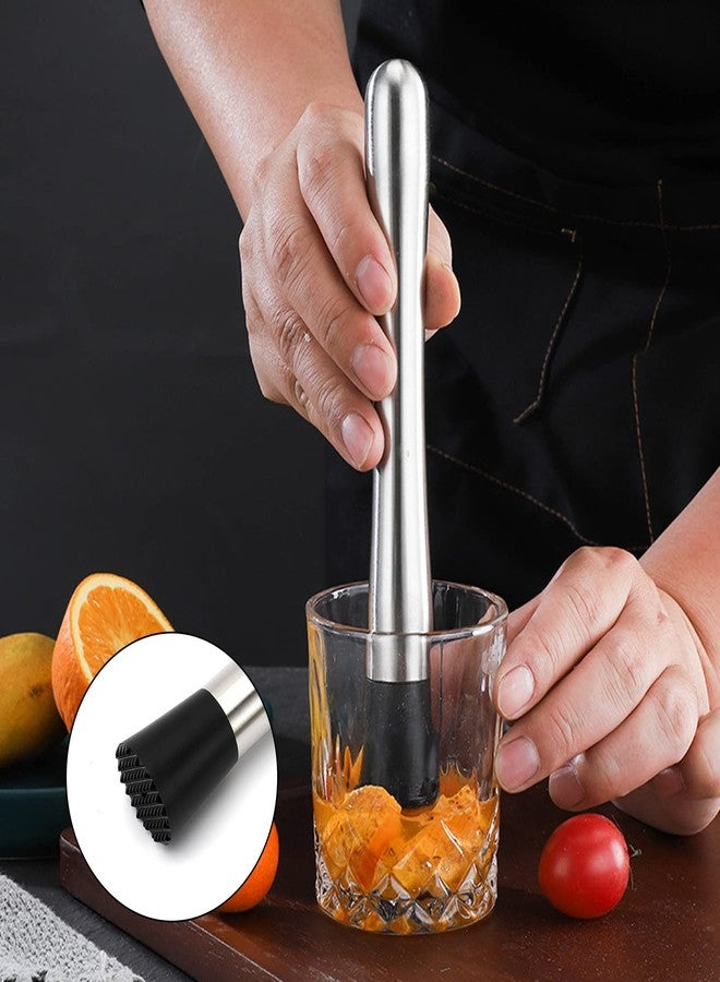 EWUHRY Muddler for Cocktails Set,10 Inch Stainless Steel Cocktail Muddler with 2 Mixing Spoons and 4 Stainless Steel Ice Cube With Ice Tongs, Bar Spoon for Bartender Cocktail Stirrer for Mojitos Fruit Drinks - Image 2