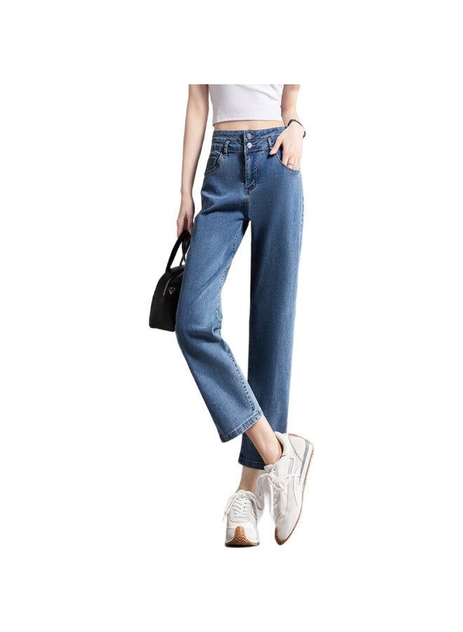 pincai Nine-Tenths Jeans For Women, Petite, Solid Color, Slim Fit, High-Waisted, Stretchy, Side Slit, Straight-Leg Casual Pants P12Kn1978 - Image 3