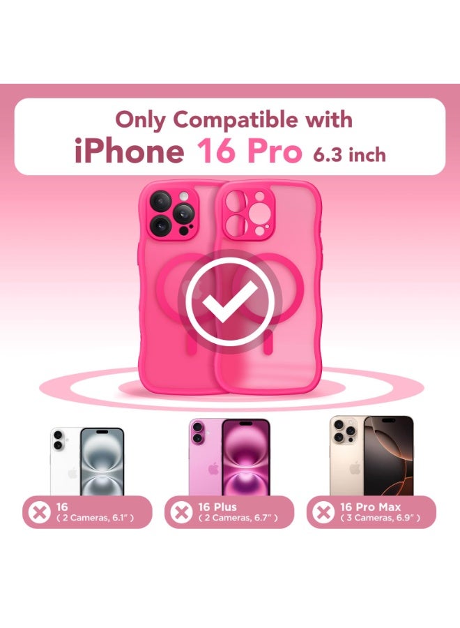كبرارو جراب لهاتف iPhone 16 Pro للنساء والفتيات، مُحسّن [حماية كاملة للكاميرا] [متوافق مع MagSafe] جراب هاتف شفاف غير لامع لطيف على شكل موجة لهاتف iPhone 16 Pro، وردي فاقع - Image 2