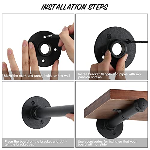 YCCO Industrial Black Iron Pipe Shelf Brackets Wall Mount DIY Shelving Brackets Pipe Decor Wall Rustic Garment Rack Hardware Included, 8 Inch Set of 8 - Image 5
