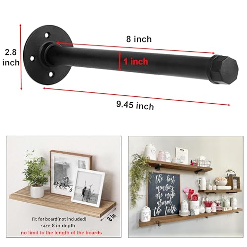 YCCO Industrial Black Iron Pipe Shelf Brackets Wall Mount DIY Shelving Brackets Pipe Decor Wall Rustic Garment Rack Hardware Included, 8 Inch Set of 8 - Image 2