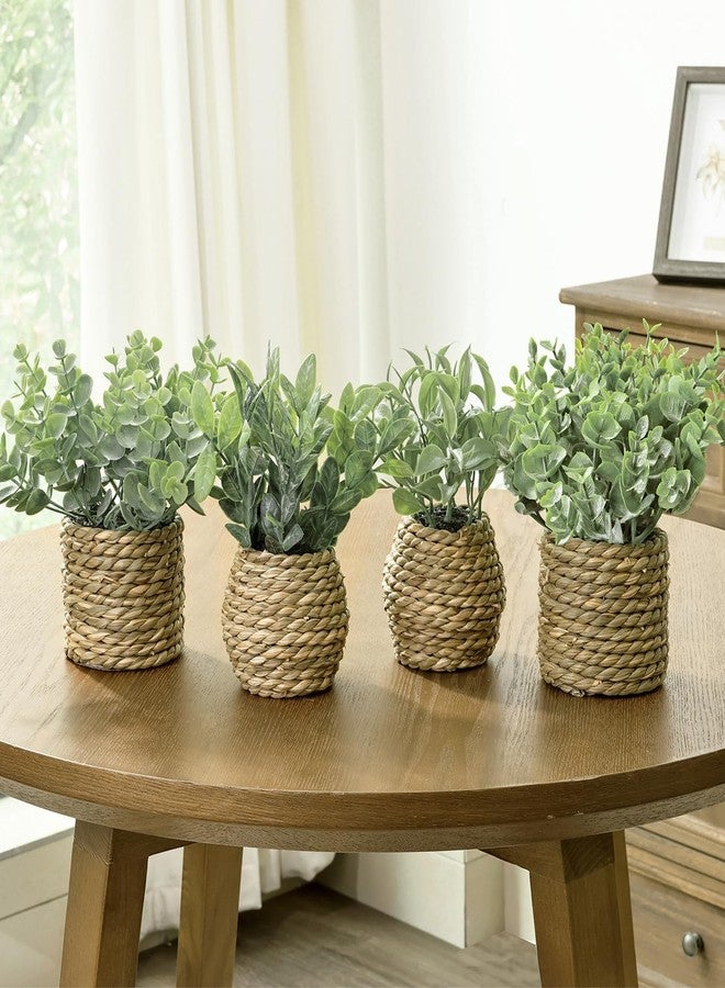 Treory Small Fake Plants: 7 Inches Artificial Plants with Seagrass Handwoven Planters, Indoor Farmhouse Decorations, Eucalyptus Plant for Home Bathroom Office Shelf Tabletop Desk Room Decor or Gift - Image 5