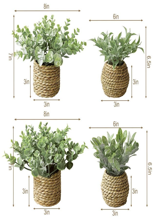 Treory Small Fake Plants: 7 Inches Artificial Plants with Seagrass Handwoven Planters, Indoor Farmhouse Decorations, Eucalyptus Plant for Home Bathroom Office Shelf Tabletop Desk Room Decor or Gift - Image 2