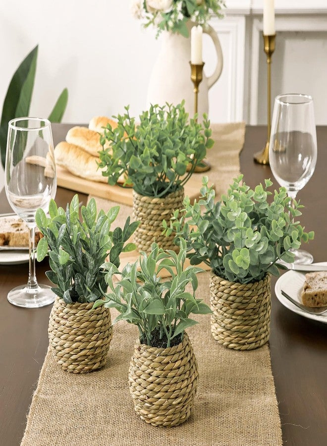 Treory Small Fake Plants: 7 Inches Artificial Plants with Seagrass Handwoven Planters, Indoor Farmhouse Decorations, Eucalyptus Plant for Home Bathroom Office Shelf Tabletop Desk Room Decor or Gift - Image 4