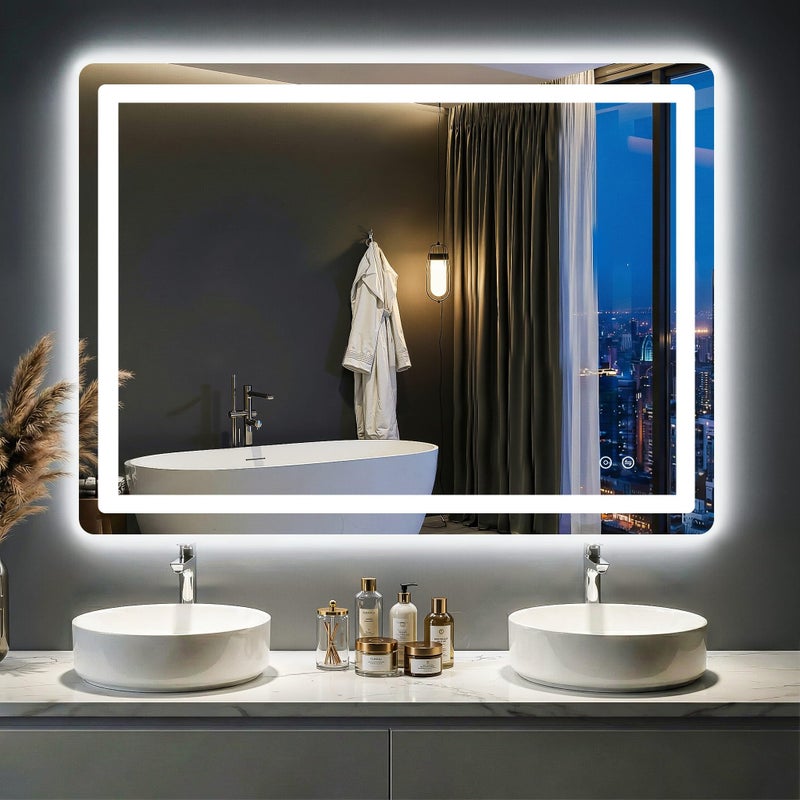 FICTOR LED Bathroom Mirror with Lights - Anti-Fog, Dimmable, Backlit+Frontlit, 3 Color Light - 40"x30" Lighted Vanity Mirrors for Wall, Shatterproof Tempered Glass, Memory Function - Image 1