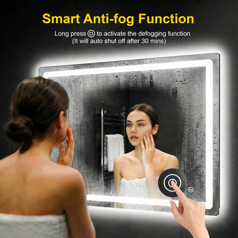FICTOR LED Bathroom Mirror with Lights - Anti-Fog, Dimmable, Backlit+Frontlit, 3 Color Light - 40"x30" Lighted Vanity Mirrors for Wall, Shatterproof Tempered Glass, Memory Function - Image 4