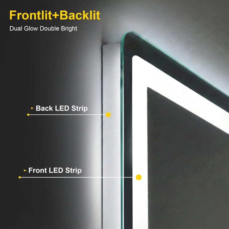 FICTOR LED Bathroom Mirror with Lights - Anti-Fog, Dimmable, Backlit+Frontlit, 3 Color Light - 40"x30" Lighted Vanity Mirrors for Wall, Shatterproof Tempered Glass, Memory Function - Image 3
