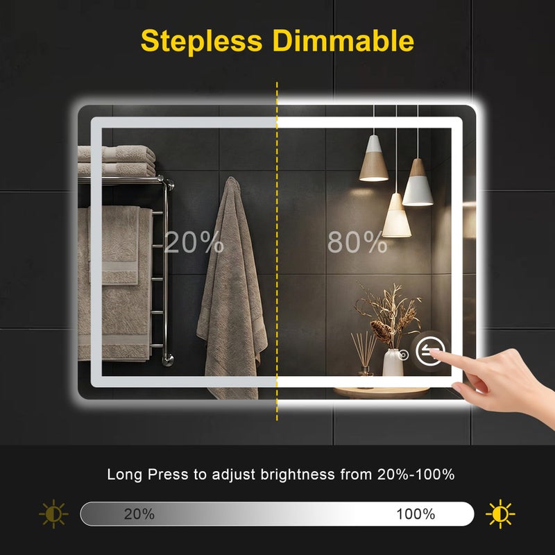 FICTOR LED Bathroom Mirror with Lights - Anti-Fog, Dimmable, Backlit+Frontlit, 3 Color Light - 40"x30" Lighted Vanity Mirrors for Wall, Shatterproof Tempered Glass, Memory Function - Image 5