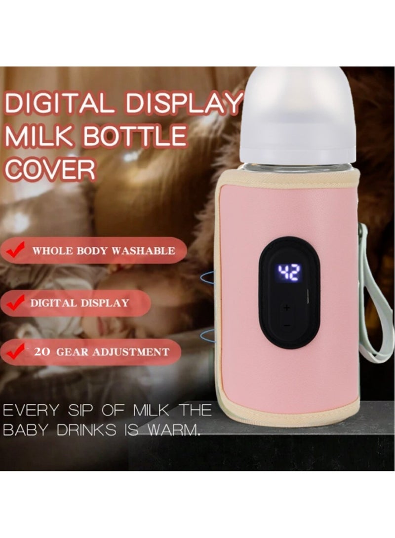 20-Gear Portable Baby Bottle Quick Warmer With Digital Display And Waterproof Thermostatic Bottle Cover (Pink) - Image 2