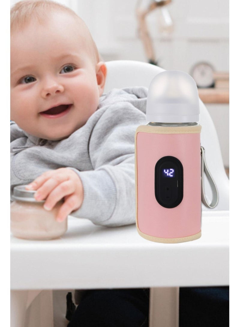 20-Gear Portable Baby Bottle Quick Warmer With Digital Display And Waterproof Thermostatic Bottle Cover (Pink) - Image 1