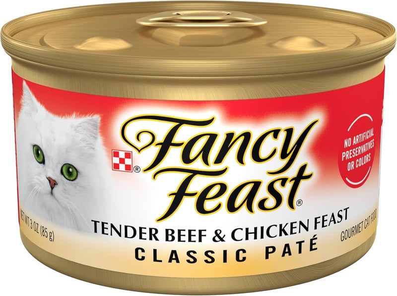 Fancy Feast Purina Fancy Feast Grain Free Pate Wet Cat Food, Tender Beef & Chicken Feast - (24) 3 oz. Cans - Image 1