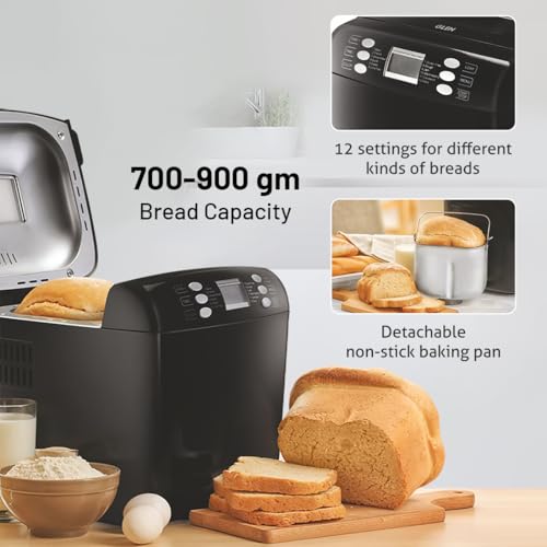 Glen Bread Maker & Atta Kneader Machine, 700-900gm, Fully Automatic, With Time Delay Start & 12 Pre-Set Functions, Non-Stick Baking Pan, 3 Crust Setting, Electronic Controls, 550W-Black(3039) - Image 5