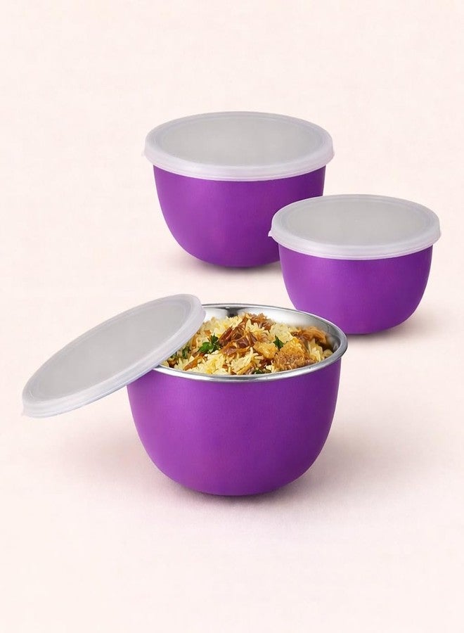Zaib Microwave Safe Stainless Steel Euro Mixing Bowl with Lid for Kitchen Food Storage Pack of 3 Pcs Capacity, 500 ml, 800 ml, 1250 ml - Image 1
