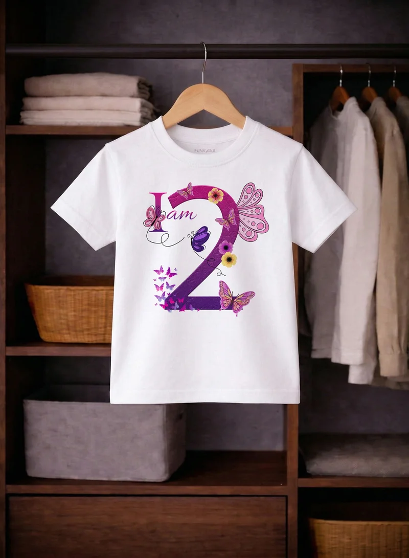 Funkaar Funkaar Birthday Girl, 2nd Year Butterfly Birthday Graphic Print T-Shirt