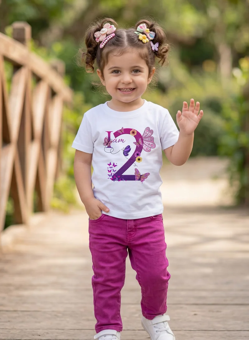 Funkaar Funkaar Birthday Girl, 2nd Year Butterfly Birthday Graphic Print T-Shirt
