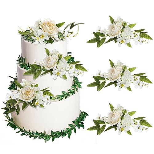 RAYNAG 3 Pieces Wedding Flower Cake Topper Wedding Cake Decorations Engagement Cake Topper Artificial Rose Cake Decorations Birthday Cake Flower for Baby Shower Engagement Anniversary Party Supplies - Image 1