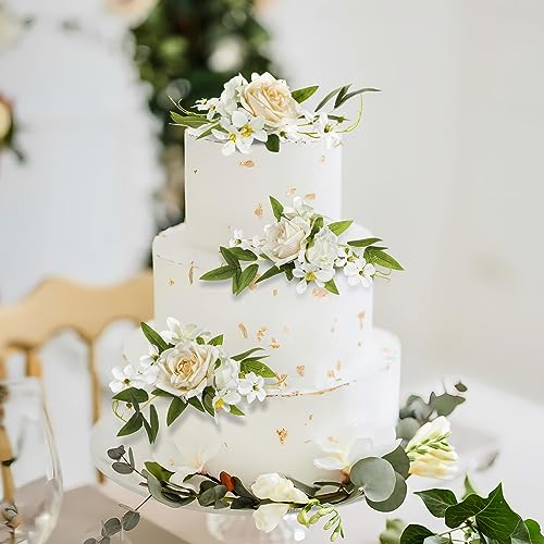 RAYNAG 3 Pieces Wedding Flower Cake Topper Wedding Cake Decorations Engagement Cake Topper Artificial Rose Cake Decorations Birthday Cake Flower for Baby Shower Engagement Anniversary Party Supplies - Image 5