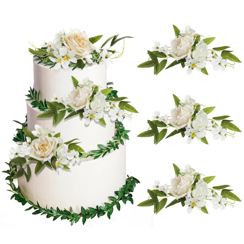 RAYNAG 3 Pieces Wedding Flower Cake Topper Wedding Cake Decorations Engagement Cake Topper Artificial Rose Cake Decorations Birthday Cake Flower for Baby Shower Engagement Anniversary Party Supplies - Image 3