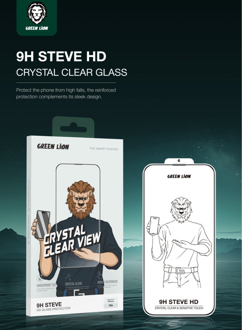 GREEN LION iPhone 16e Tempered Glass 9H Steve Ultra-Thin Clear HD Screen Protector with Oleophobic Coating & Silky-Smooth Touch / Highly Responsive / Anti-Fingerprint / Crystal Clear / Scratch-Resistant / Drop Protection / Shock Proof - Transparent - Image 5