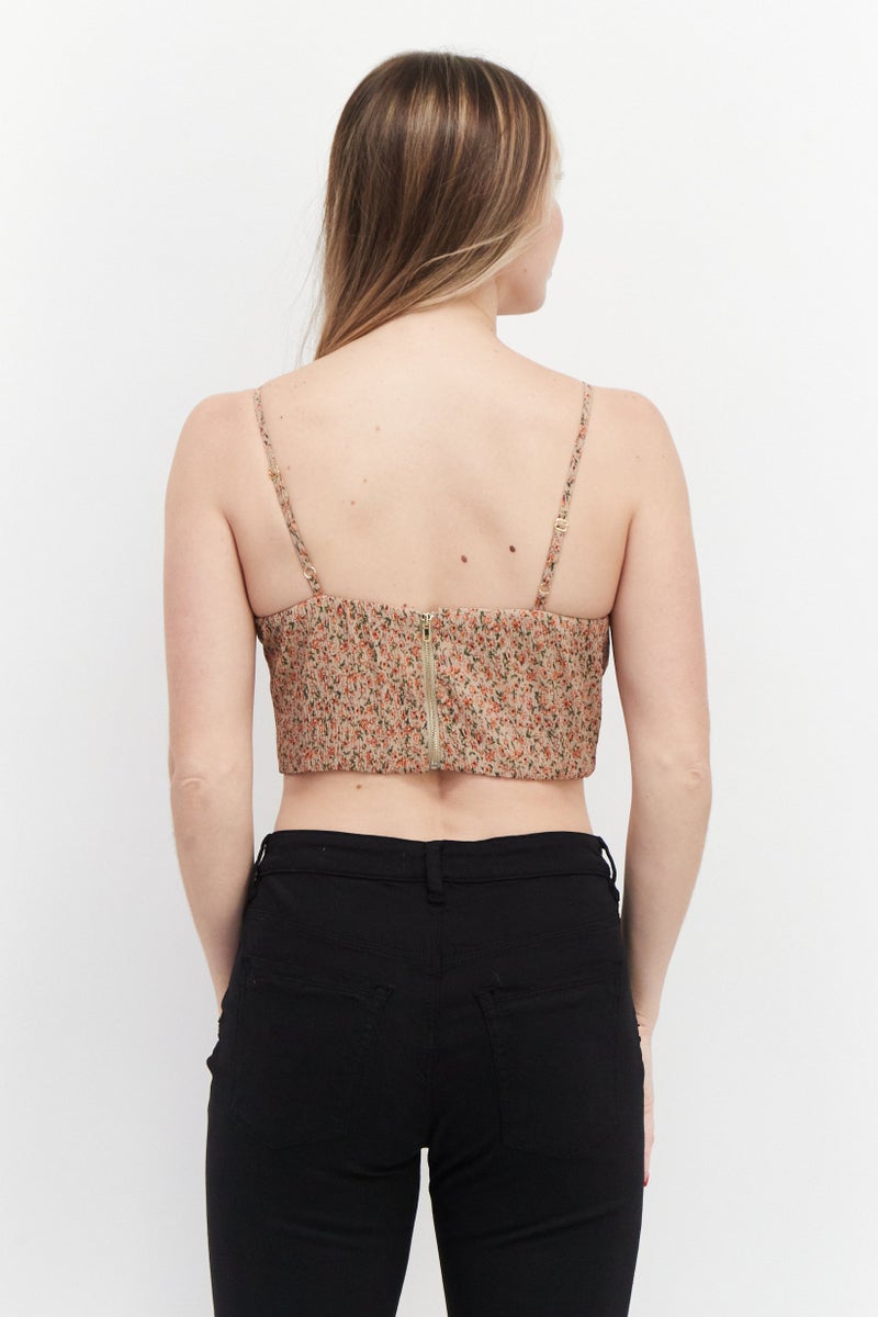 Missguided Women Petite Sweetheart Neck Sleeveless Floral Tank Top, Brown Combo - Image 3