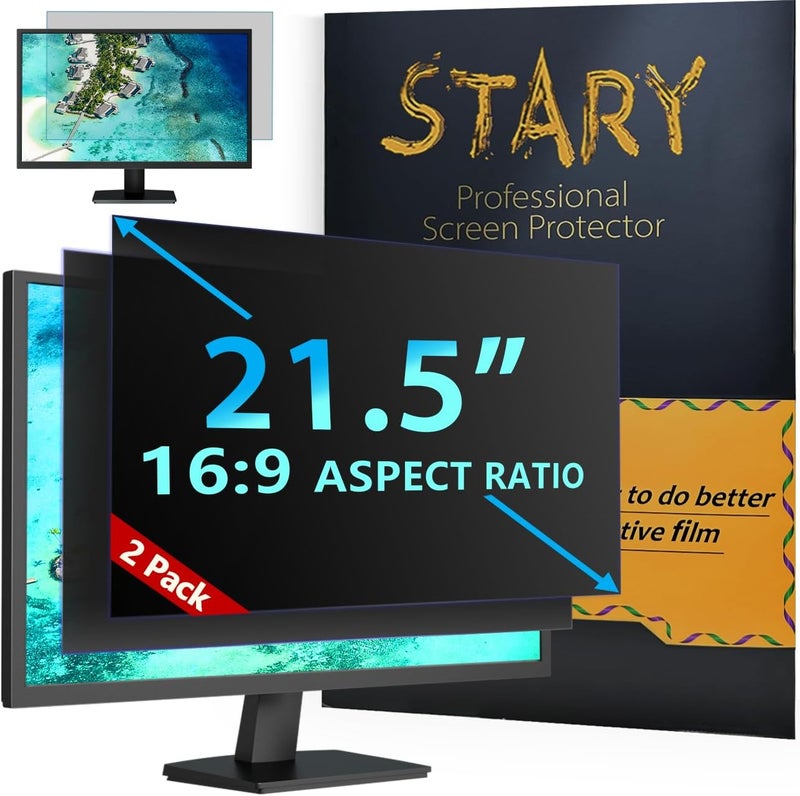 STARY [2 Pack] Computer Privacy Screen 21.5 Inch Filter for 16:9 Widescreen Monitor - Computer Screen Privacy Shield Anti-Glare Protector - Image 1