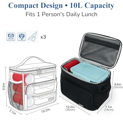 Gloppie Flight Crew Lunch Bag with Luggage Trolley Sleeve Professional Insulated Cooler Bag for Flight Attendants Pilots Leakproof Lunch Box with Reinforced Structure for Travel Work Black - Image 3