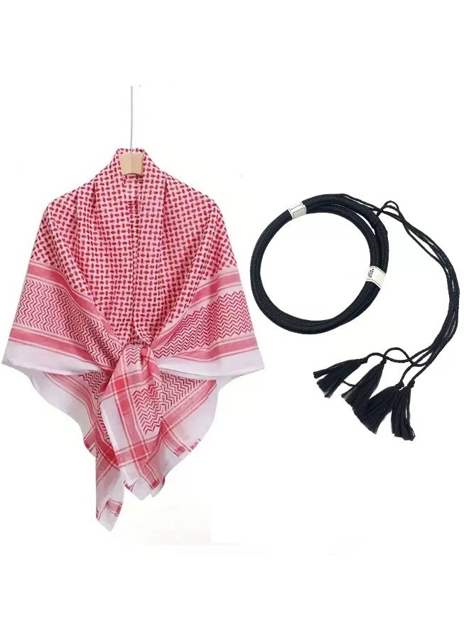 SYNSYB Traditional  Shemagh Keffiyeh Headscarf, Red /White Checkered Pattern, 133-145cm Length, Adjustable Black Agal Band,size 57 - Image 1