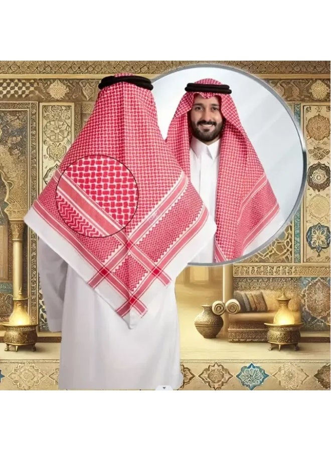 SYNSYB Traditional  Shemagh Keffiyeh Headscarf, Red /White Checkered Pattern, 133-145cm Length, Adjustable Black Agal Band,size 57 - Image 5