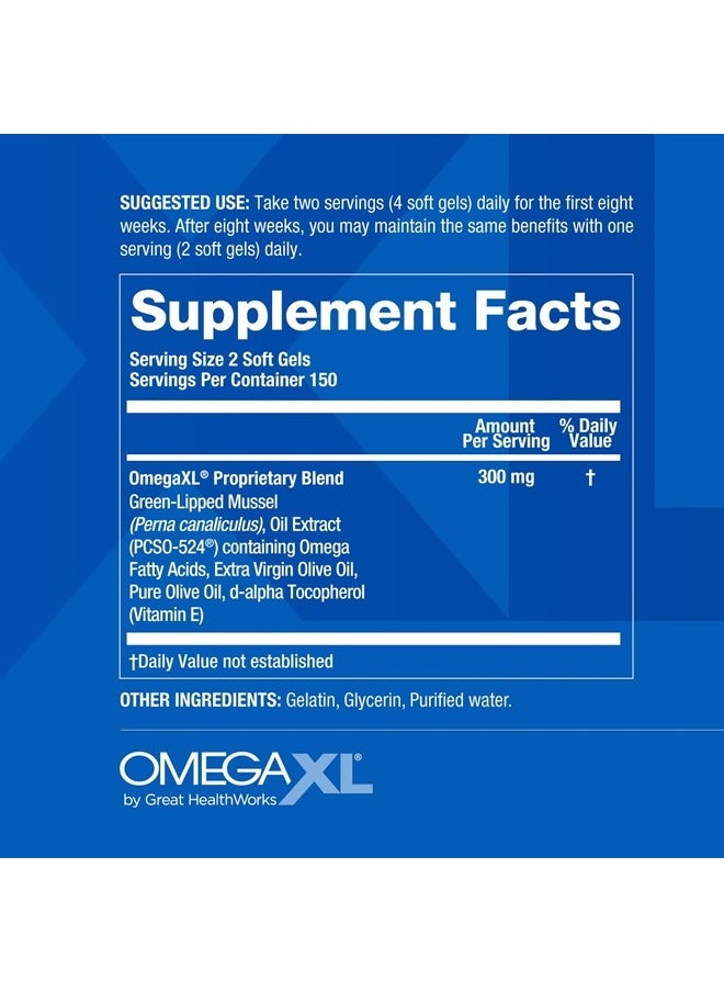 OmegaXL Joint Support Supplement - Natural Muscle Support, Green Lipped Mussel Oil, Soft Gel Pills - 300 Count  - Image 2