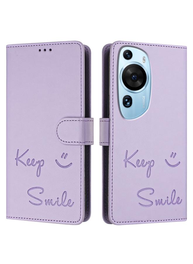 زبون جراب هاتف Huawei P60 من الجلد بنقش ابتسامة فنية بتقنية RFID - Image 3