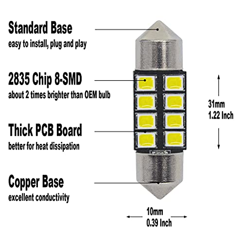 Yoper Interior Dome Map Light LED Kit Package Compatible with 2009-2015 Honda Pilot Vanity Mirror License Plate Bright White 6000K - Image 3