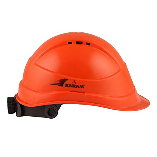 KARAM PN542 Safety Helmet for Men Industrial Construction Helmet | Ratchet Type Adjustment with Adjustable Chin Strap | Ventilation & Side Slot for Attachment | EN Certified Hard Hat | Chrome Orange - Image 4