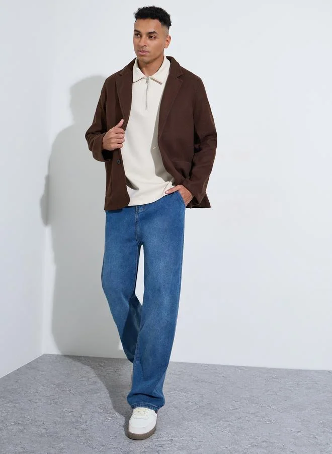 Styli Brown Solid Pocket Details Tailored Winter Coat