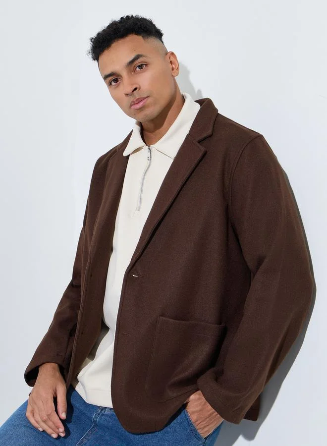 Styli Brown Solid Pocket Details Tailored Winter Coat