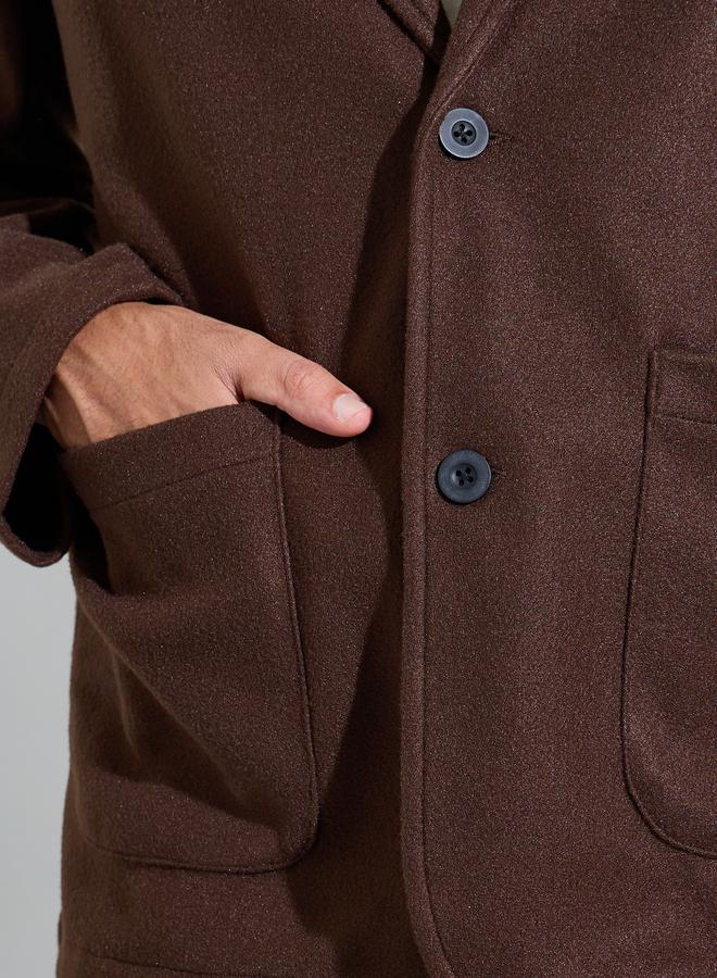 Styli Brown Solid Pocket Details Tailored Winter Coat - Image 4