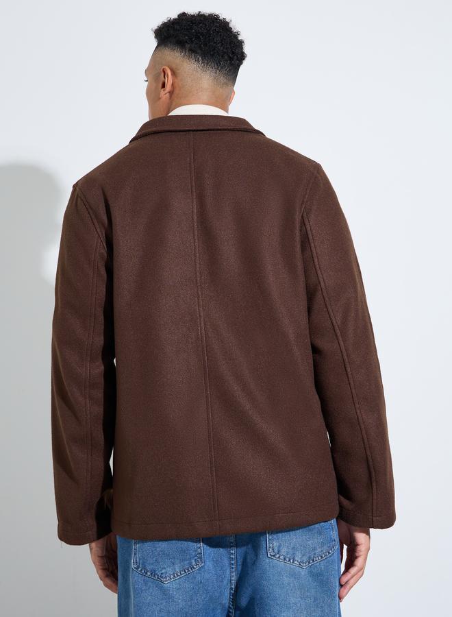 Styli Brown Solid Pocket Details Tailored Winter Coat - Image 5
