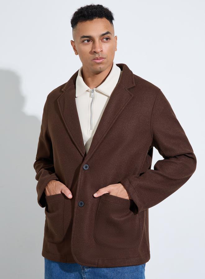 Styli Brown Solid Pocket Details Tailored Winter Coat - Image 3