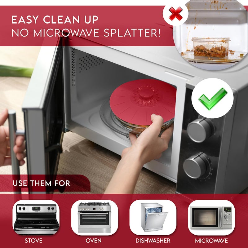 Perfect and Simple Silicone Bowl Lids Red, Set of 5 Reusable Suction Seal Covers for Bowls, Pots, Cups. Food Safe Natural grip, interlocking handles for easy use and storage. - Image 3