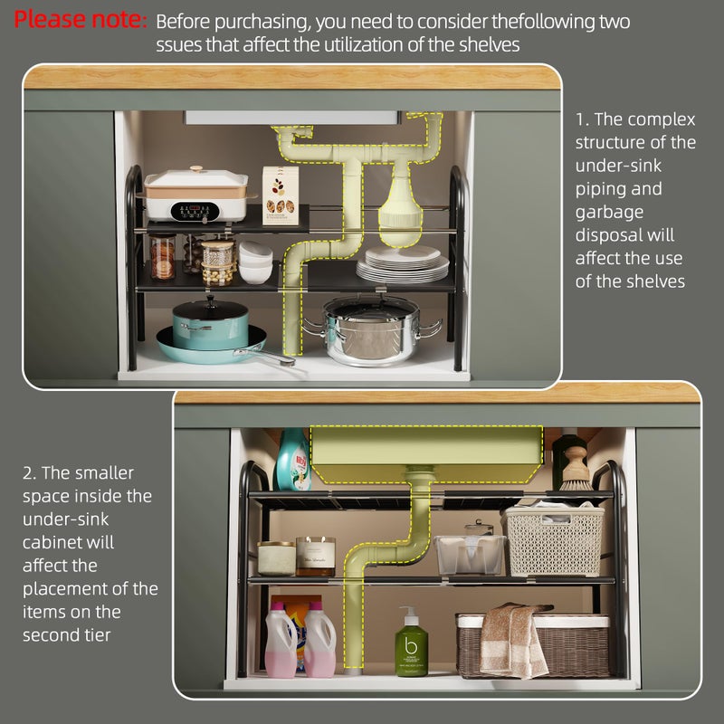 NETEL Under Sink Organizers and Storage, 2 Tier Expandable Under Cabinet Organizer Shelf with 8 Removable Panels,Expandable Shelf for Cupboard,Kitchen,Bathroom,Shoe Storage Rack - Image 2