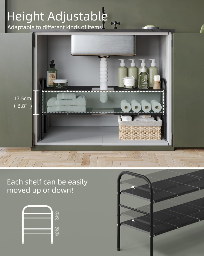 NETEL Under Sink Organizers and Storage, 2 Tier Expandable Under Cabinet Organizer Shelf with 8 Removable Panels,Expandable Shelf for Cupboard,Kitchen,Bathroom,Shoe Storage Rack - Image 3