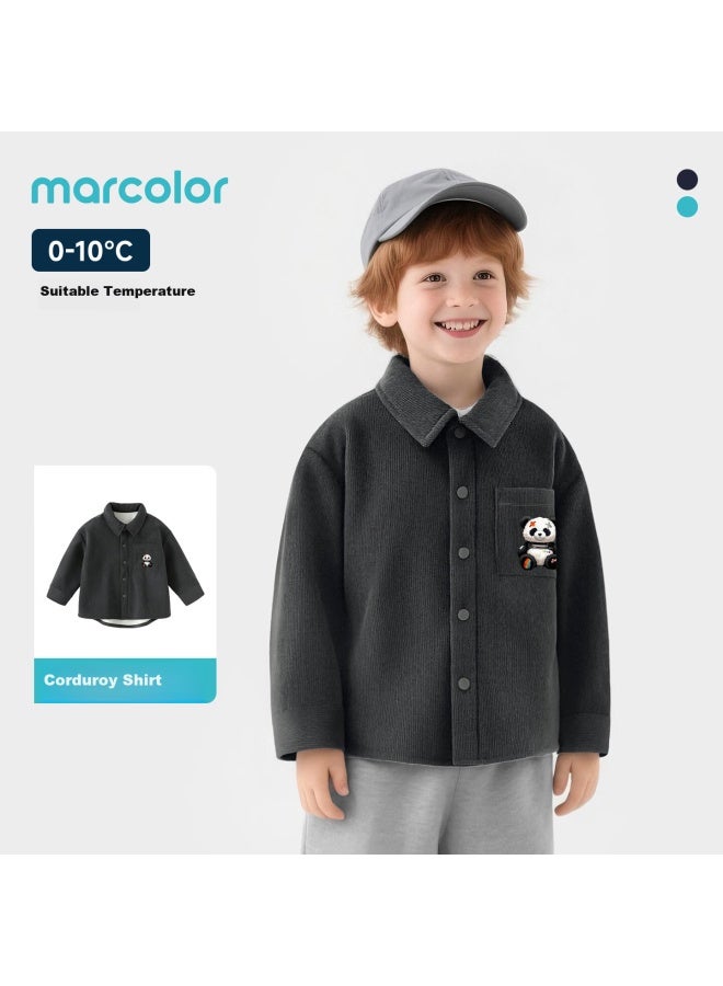 Marcolor Kids Corduroy Shirt Uni Casual Comfortable Versatile Jacket Dark Gray Colorful Panda 140 - Image 1