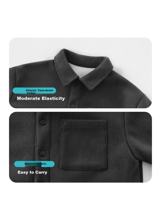 Marcolor Kids Corduroy Shirt Uni Casual Comfortable Versatile Jacket Dark Gray Colorful Panda 140 - Image 2